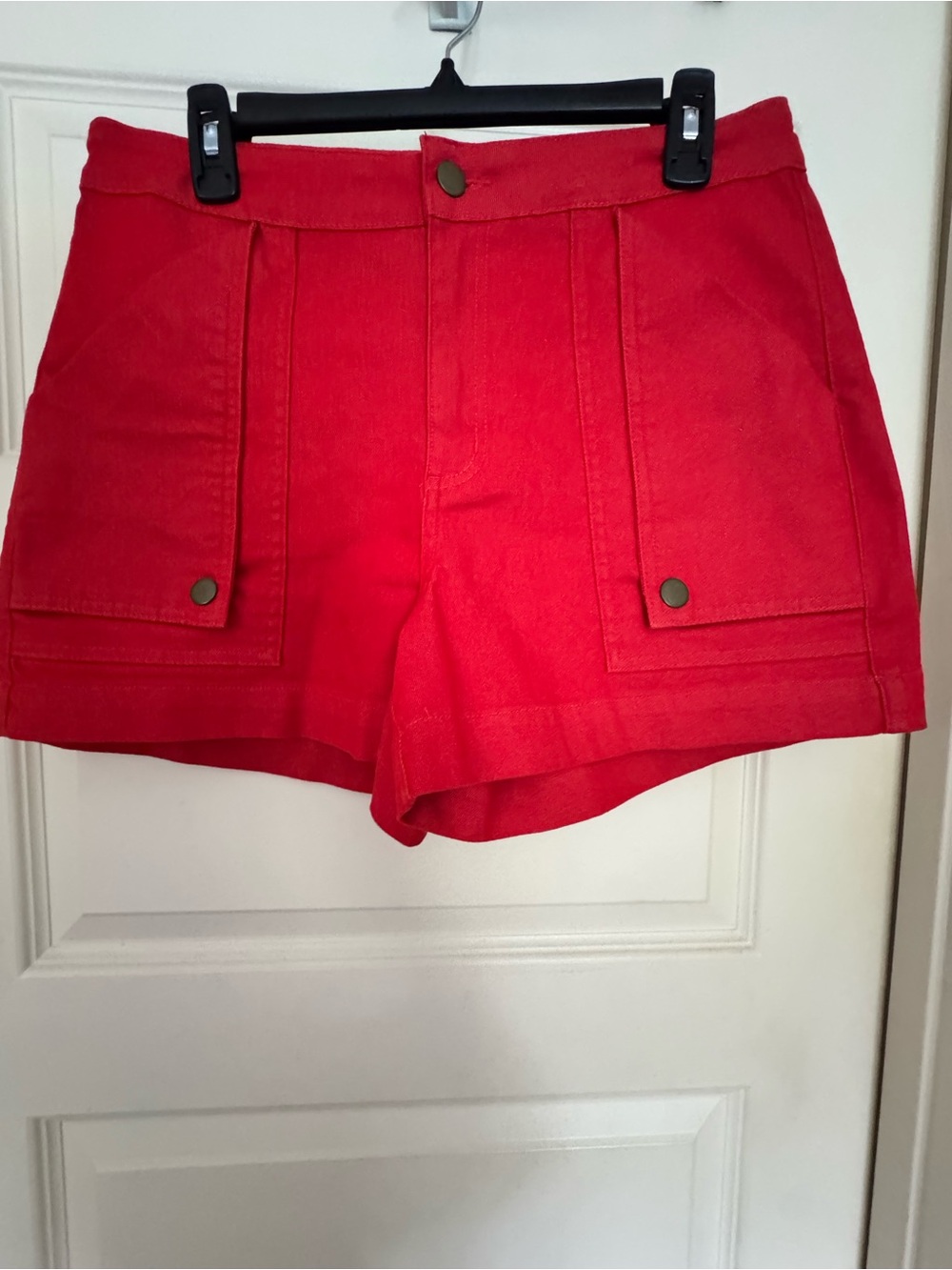 Draper James Size 12 Red Flap Pocket High Rise Denim Shorts NWOT